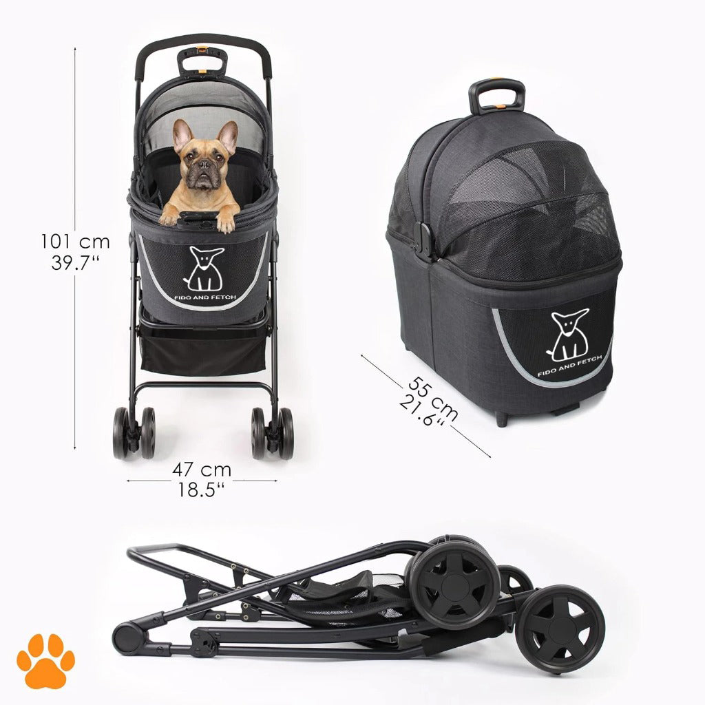 2-in-1 Foldable Pet Stroller & Carrier for Small Dogs & Cats – Lightweight Buggy with Mesh Sides, Suspension & Swivel Wheels