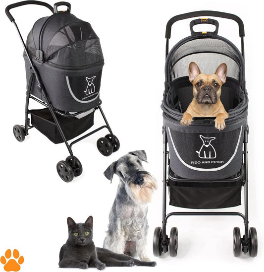 2-in-1 Foldable Pet Stroller & Carrier for Small Dogs & Cats – Lightweight Buggy with Mesh Sides, Suspension & Swivel Wheels